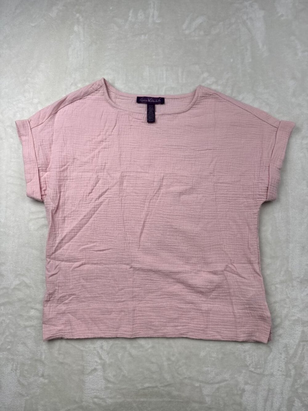 Gloria Vanderbilt Womens Pink Textured Short Sleeve Top Size Small Crafted